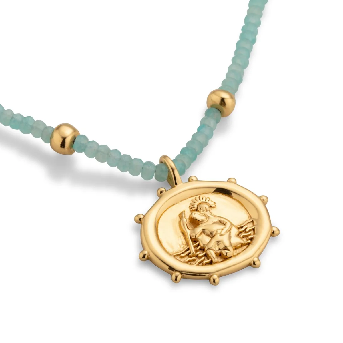 St. Christopher Beaded Amazonite Talisman Gold Necklace - Image 3