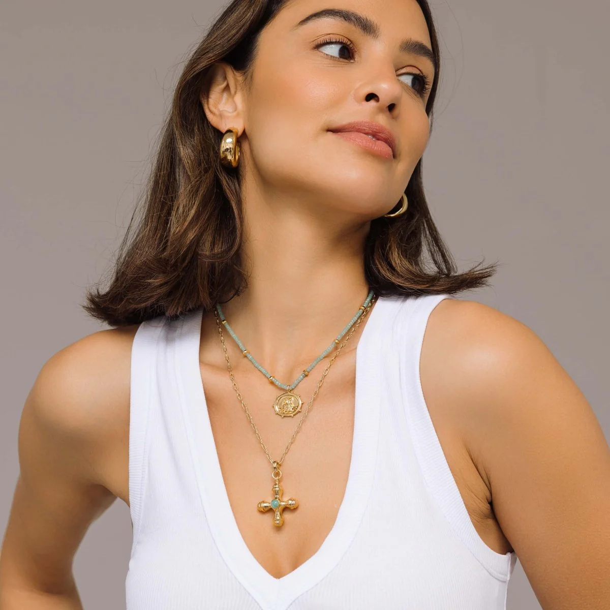 St. Christopher Beaded Amazonite Talisman Gold Necklace - Image 5