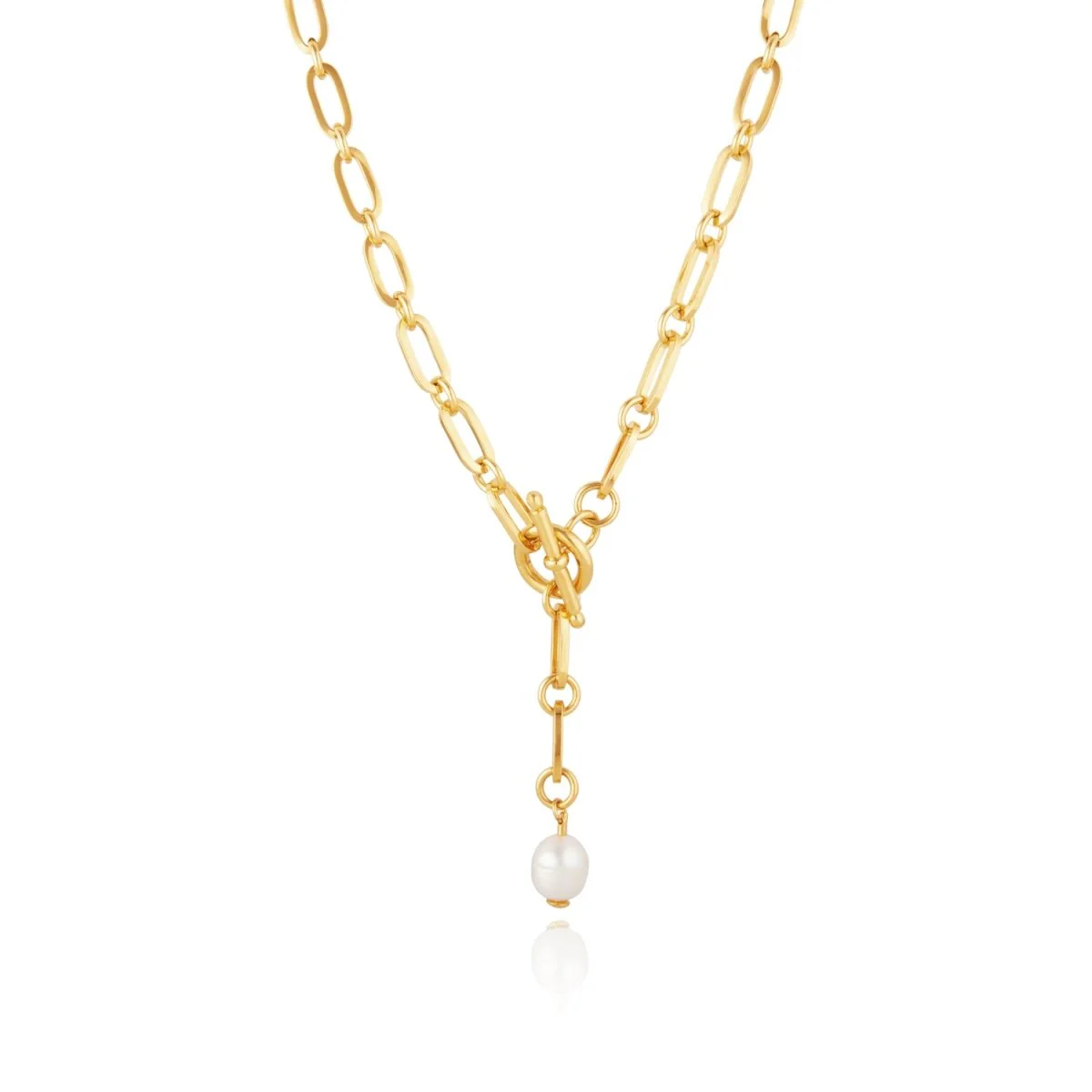 T-Bar Pearl Lariat Chain Necklace - Image 3