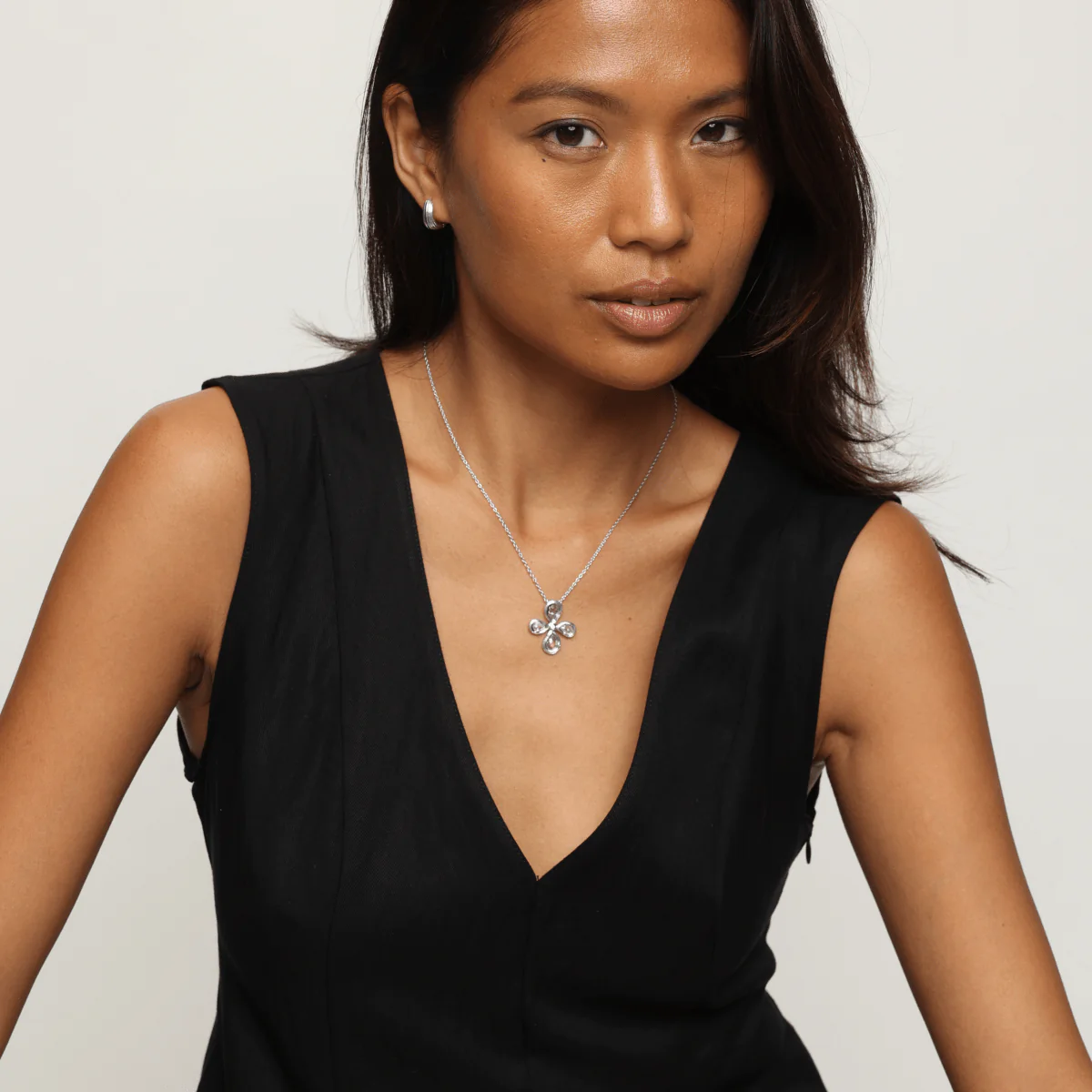 Teardrop Cross Silver Necklace with Cubic Zirconia - Ripple - Image 3
