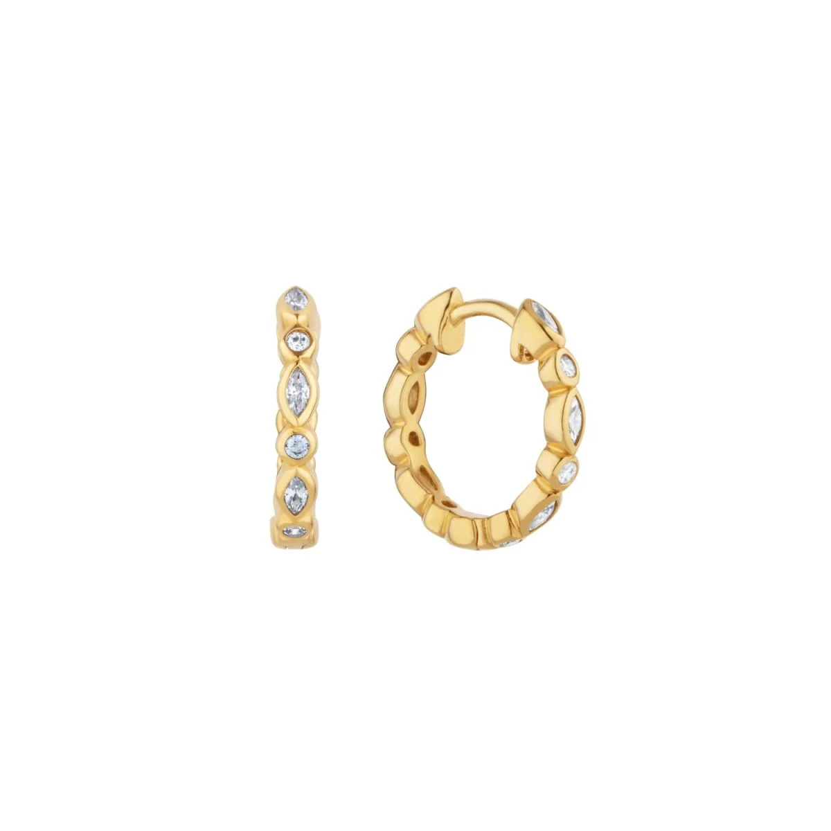 Teardrop Gold Small Hoop Earrings with Cubic Zirconia - Ripple - Image 3