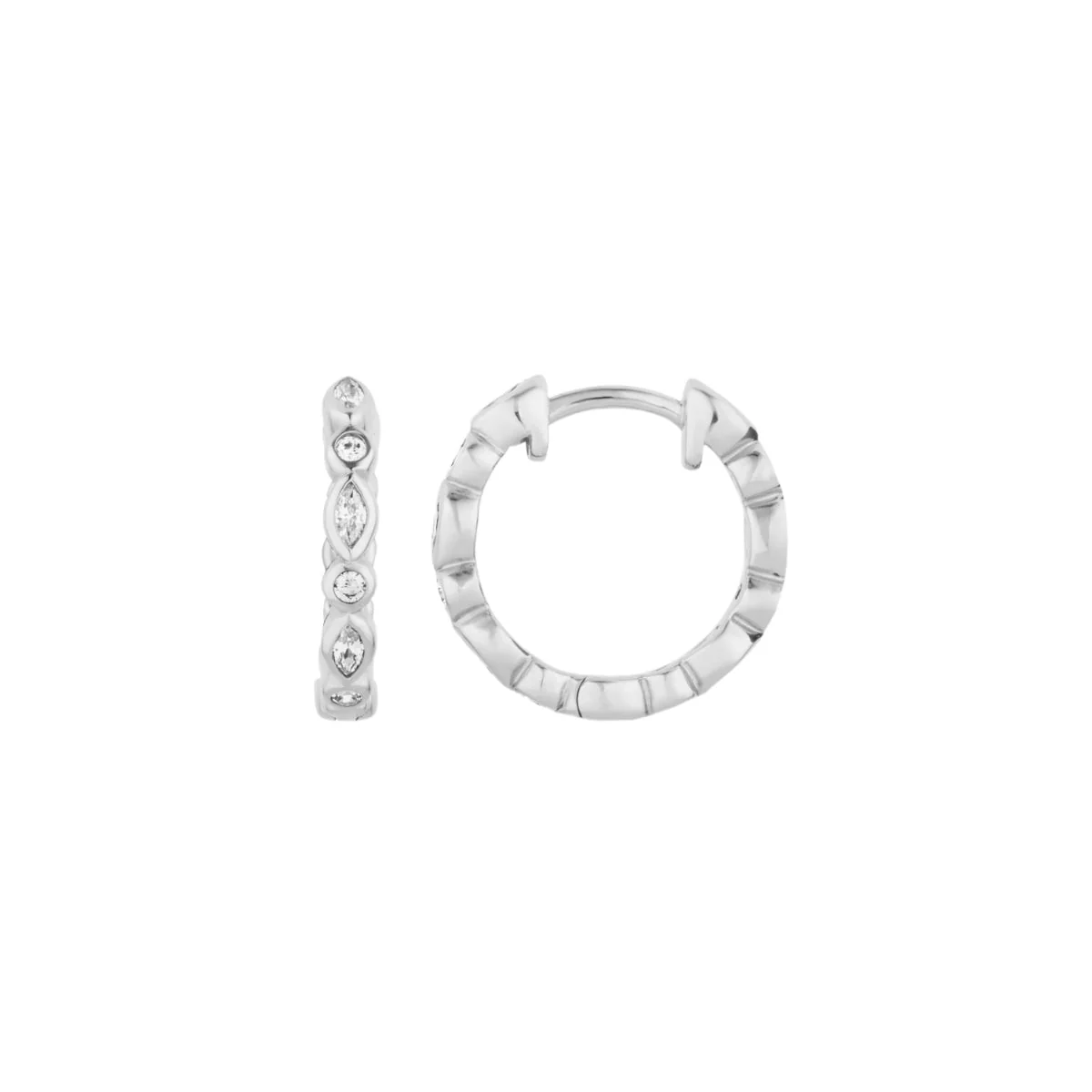 Teardrop Silver Small Hoop Earrings with Cubic Zirconia - Ripple - Image 3
